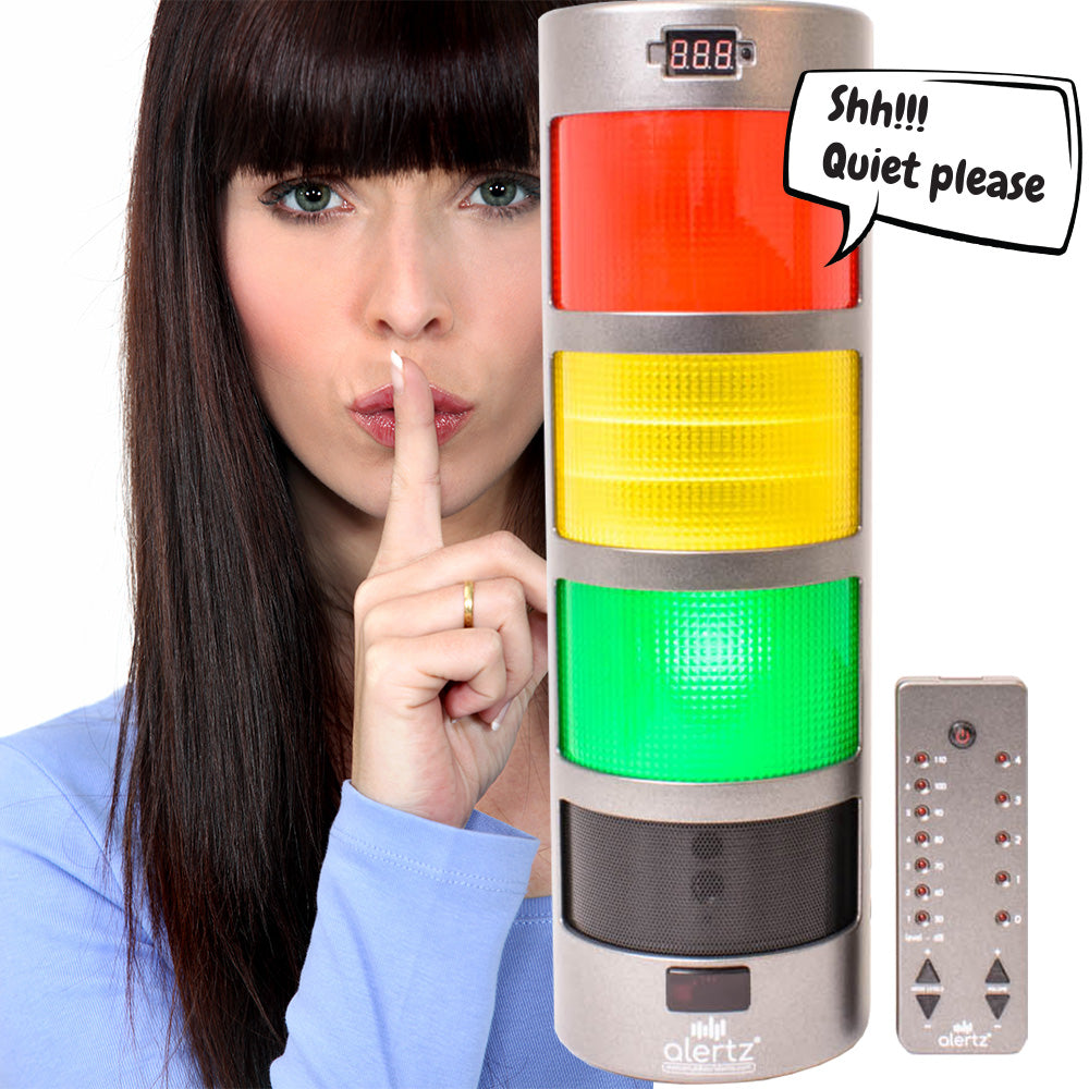 An Alertz® device reduces noise levels in various settings like classrooms and libraries. It uses a traffic light system: green for acceptable, amber for rising noise, and red for too noisy. Options include lights only, lights with a siren, or lights with chatter tracker, yacker tracker, betzold, eduk8, eduk8 worldwide, teacher, pupils, students, teaching resources, teaching supplies, classroom resources, classroom supplies, school resources, school supplies, ks1, ks2, reception, primary school, special ne