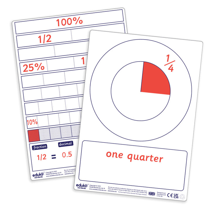 fractions, decimals, percentages, equivalent, addition, add, subtract, subtraction, shade, colour, pen, felt tip, wipe, wipeable, whiteboards, white boards, a4 boards, educational products, educational resources, educational supplies, educate, learning, c