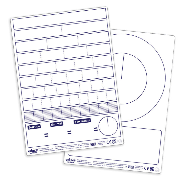 fractions, decimals, percentages, equivalent, addition, add, subtract, subtraction, shade, colour, pen, felt tip, wipe, wipeable, whiteboards, white boards, a4 boards, educational products, educational resources, educational supplies, educate, learning, c