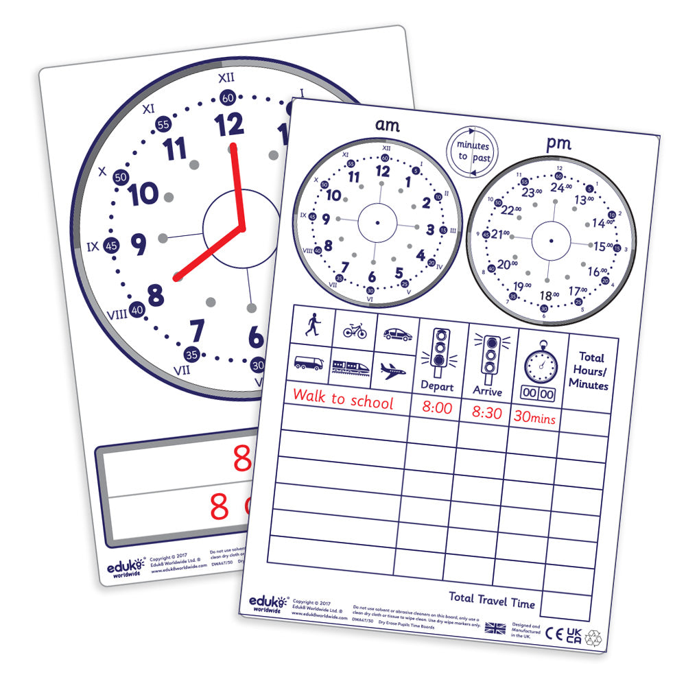 made in uk, dry erase, wipeable board, wipeable, whiteboard, white board, board, dry erase wipe, children, education, tell the time, whats the time, am pm, 12 hr clock, 12 hour clock, home school, family time, maths, numeracy, classroom resources, classro