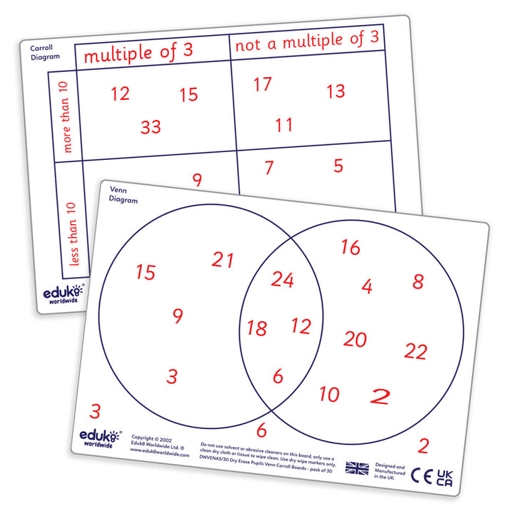 Dry Erase Pupils A5 Venn Carroll Boards (Pack of 30)