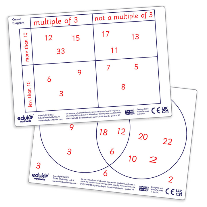 Dry Erase Pupils A5 Venn Carroll Boards (Pack of 30)