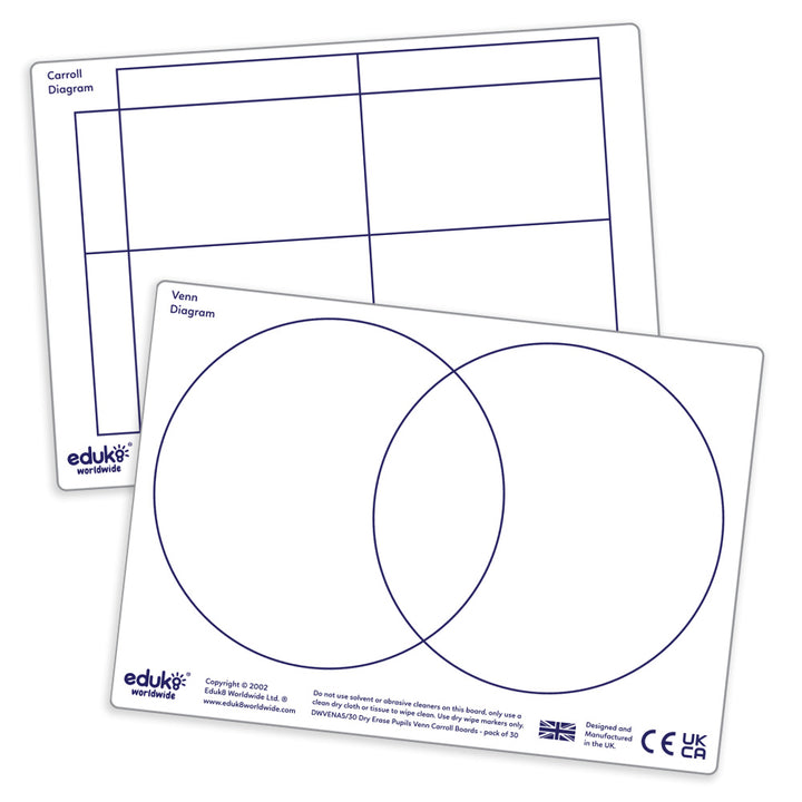 Dry Erase Pupils A5 Venn Carroll Boards (Pack of 30)