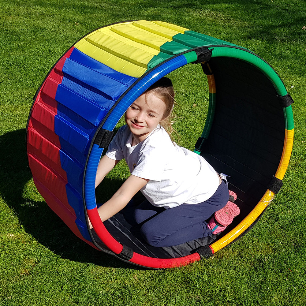 Experience the joy of the padded rolling ring, a dynamic tool fostering children's balance and coordination skills. Sized at 90 cm in diameter and 50 cm in depth, it's perfect for ages 3 and up. Roll into hours of engaging play while building competence and confidence