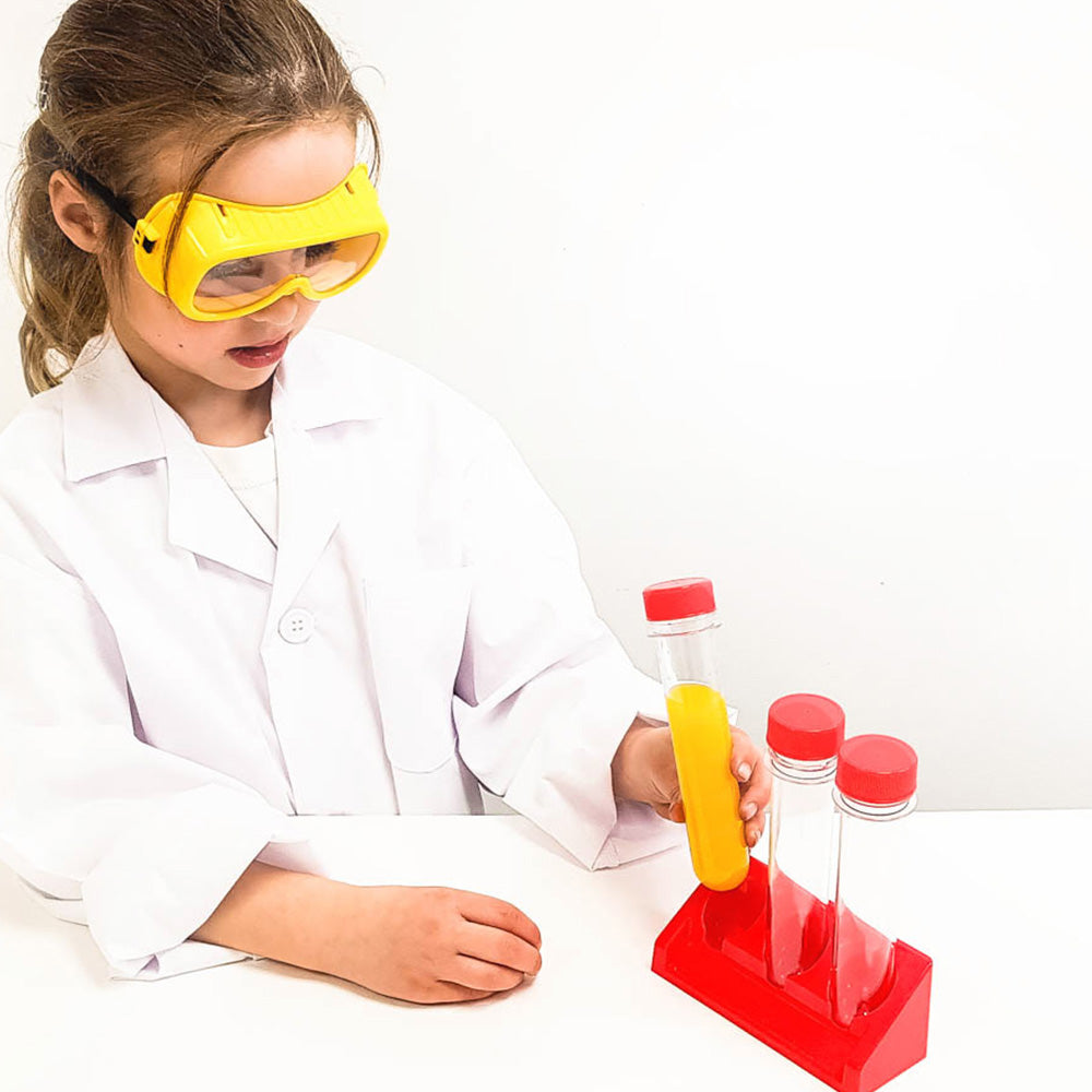 Clear durable plastic test tubes with screw on caps and matching stand. Young children can investigate simple experiments; from&nbsp;mixing oil and water to watching a bean grow into a plant, the possibilities are endless! Ideal for any young scientist.