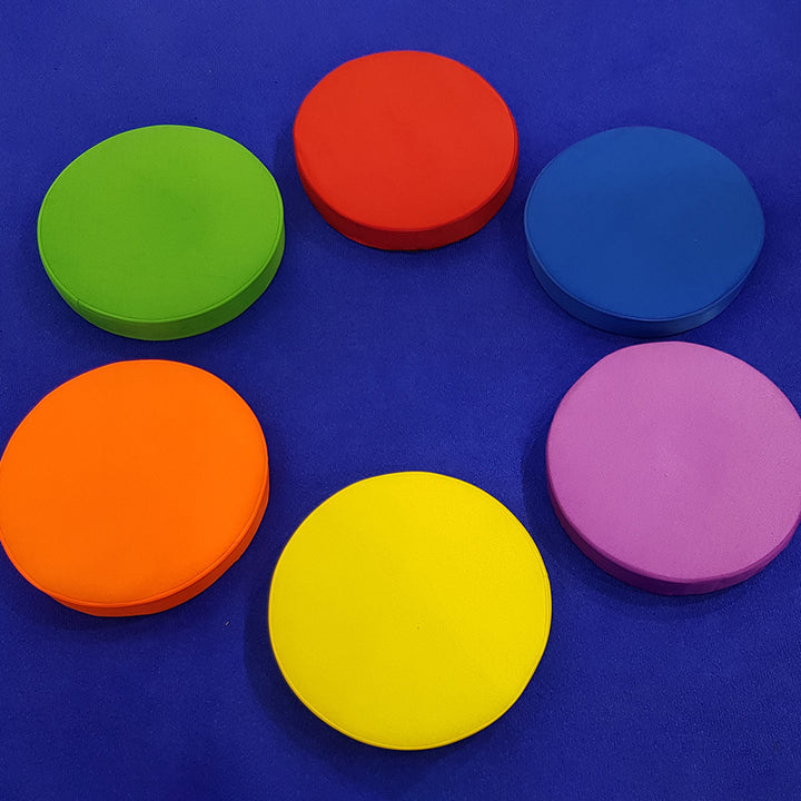 Step and Sounds pads are ideal for developing balance, identification, and sequencing skills. Among the pads, only three produce sounds. The wipeable fabric tops feature a durable non-slip base, suitable for both indoor and outdoor (dry conditions) use. P