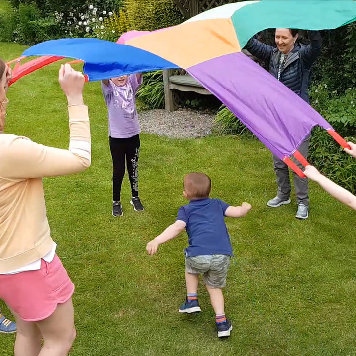 A junior sunflower-shaped parachute ideal for developing coordination and team-building skills among children. It fosters competence and confidence in coordinating objects and promotes communication, collaboration, and competition. Suitable for nurseries, smaller groups, and families. Set includes 1 sunflower parachute with a diameter of 2.3 meters. Suitable for ages 3 and up