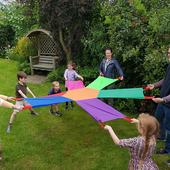 A junior sunflower-shaped parachute ideal for developing coordination and team-building skills among children. It fosters competence and confidence in coordinating objects and promotes communication, collaboration, and competition. Suitable for nurseries, smaller groups, and families. Set includes 1 sunflower parachute with a diameter of 2.3 meters. Suitable for ages 3 and up