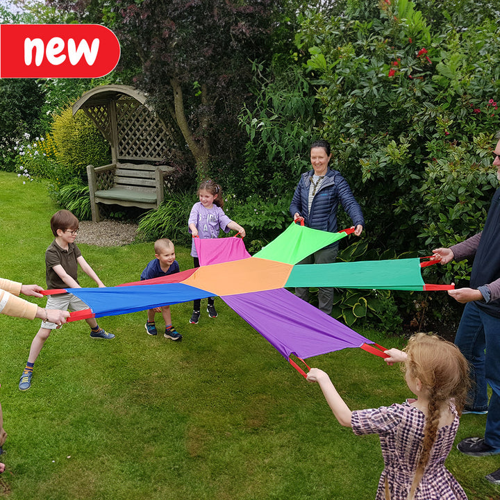 A junior sunflower-shaped parachute ideal for developing coordination and team-building skills among children. It fosters competence and confidence in coordinating objects and promotes communication, collaboration, and competition. Suitable for nurseries, smaller groups, and families. Set includes 1 sunflower parachute with a diameter of 2.3 meters. Suitable for ages 3 and up