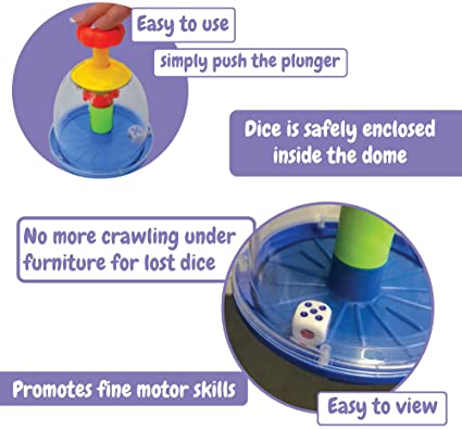 Activate the large dice dome by pushing the plunger atop the dome, prompting the dice inside to tumble and roll. This interactive mechanism not only adds excitement to gameplay but also serves as a practical solution to prevent the dice from getting lost.