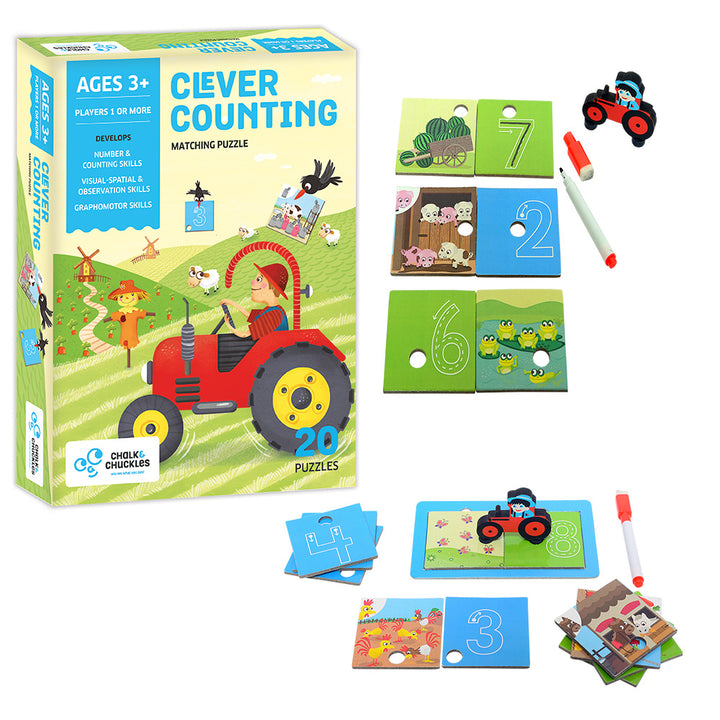 chalk and chuckles clever counting maths board game early years, children, educational resources, educational supplies, educational products, children's puzzle, puzzle, maths, numeracy, number work, educational products, educational resources, educational supplies, nursery, nursery resources, nursery supplies, ks1, key stage 1