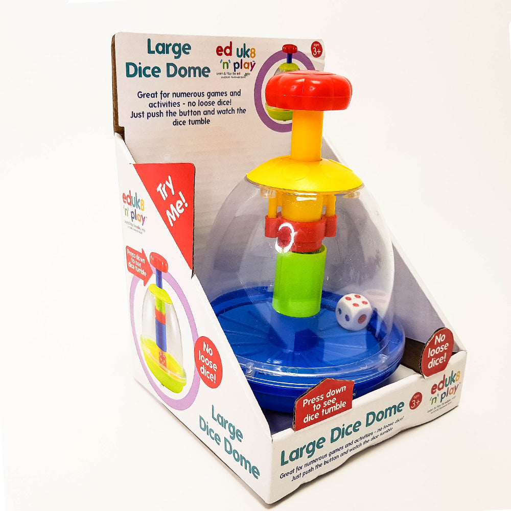 Activate the large dice dome by pushing the plunger atop the dome, prompting the dice inside to tumble and roll. This interactive mechanism not only adds excitement to gameplay but also serves as a practical solution to prevent the dice from getting lost.