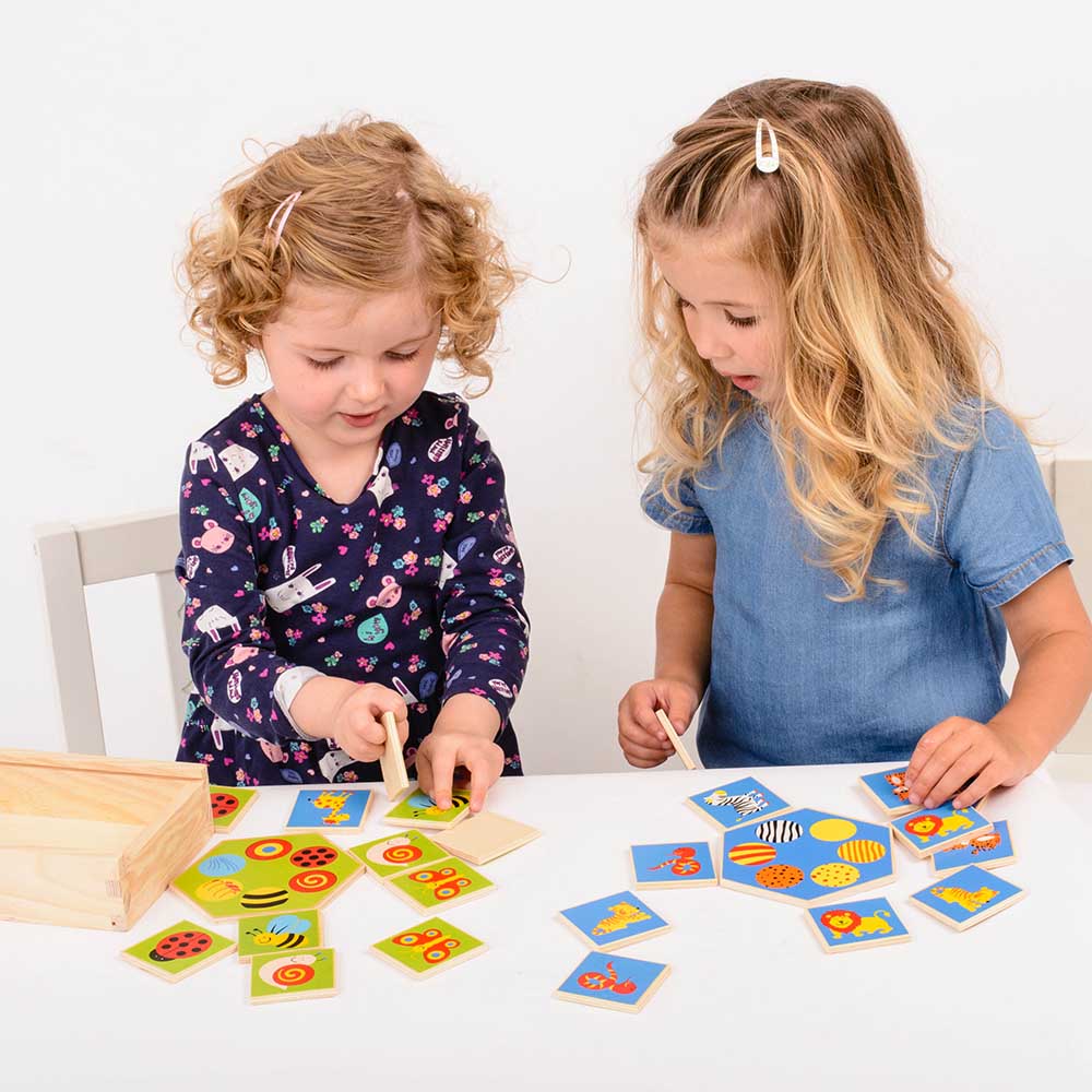 wooden memory matching hexagon game, nursery, nursery resources, nursery supplies, classroom resources, classroom, class, teaching, teaching resources, teaching products, children, kids, infants, family fun, family time, family game, educate, play, thinking skills, engaging, brain skills, brain, pre school, preschool, early years