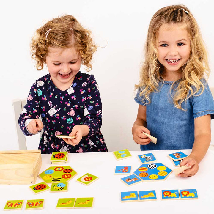 wooden memory matching hexagon game, nursery, nursery resources, nursery supplies, classroom resources, classroom, class, teaching, teaching resources, teaching products, children, kids, infants, family fun, family time, family game, educate, play, thinking skills, engaging, brain skills, brain, pre school, preschool, early years