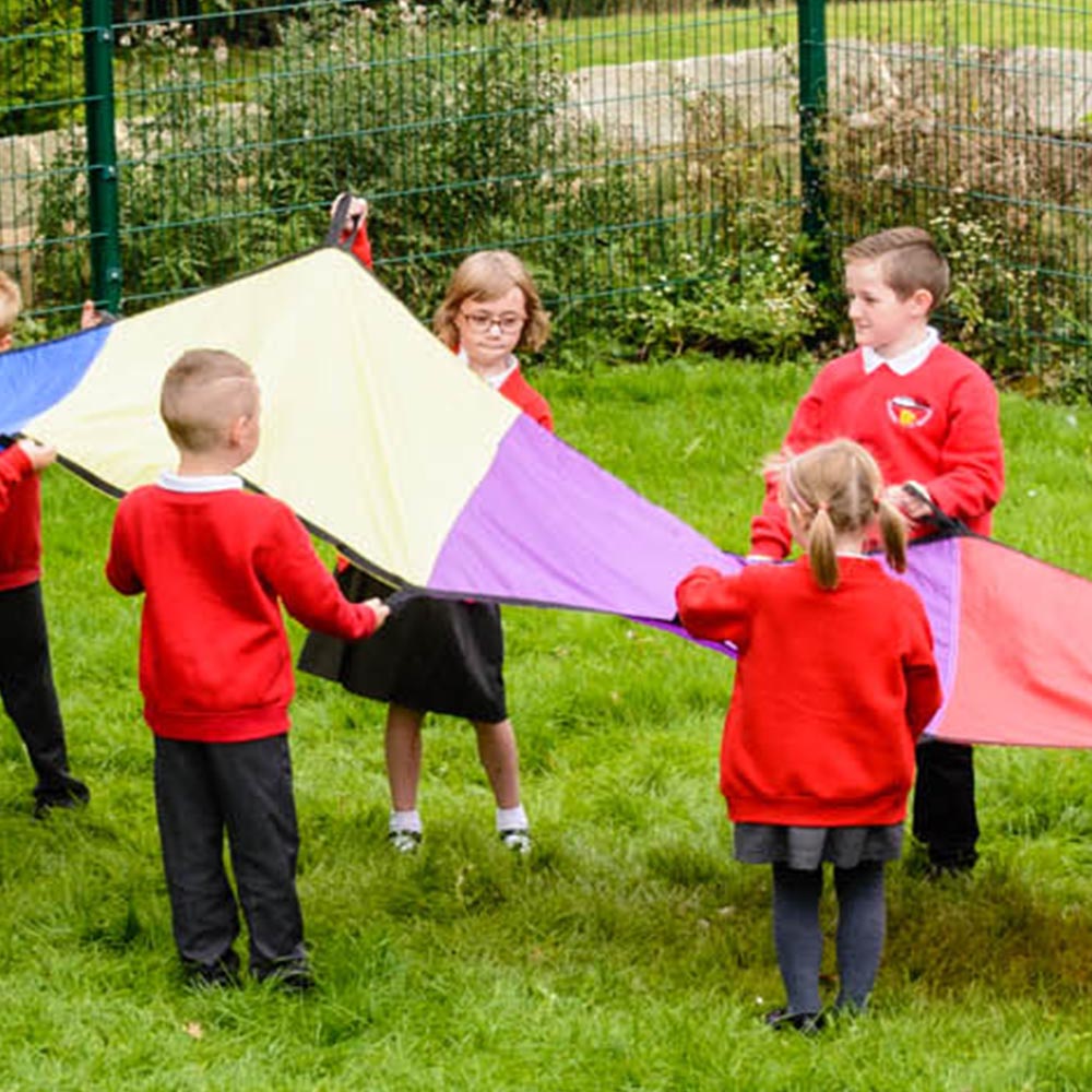 brightly coloured junior rainbow wave parachute dragon tunnel