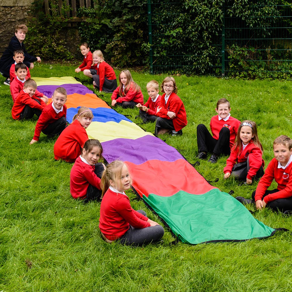 brightly coloured junior rainbow wave parachute dragon tunnel