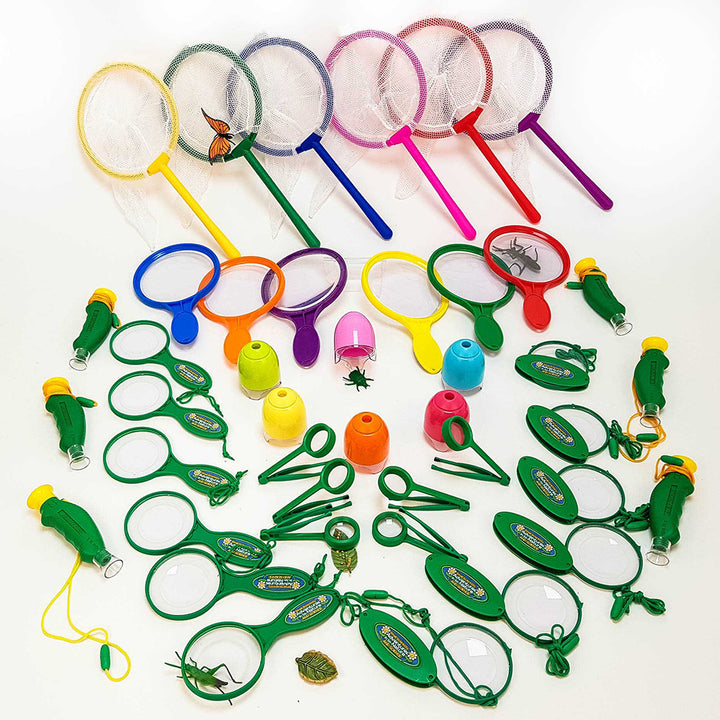 A bumper kit containing all you need for exploring and investigating minibeasts and plants outdoors. Perfect for school playgrounds or forest school activities.