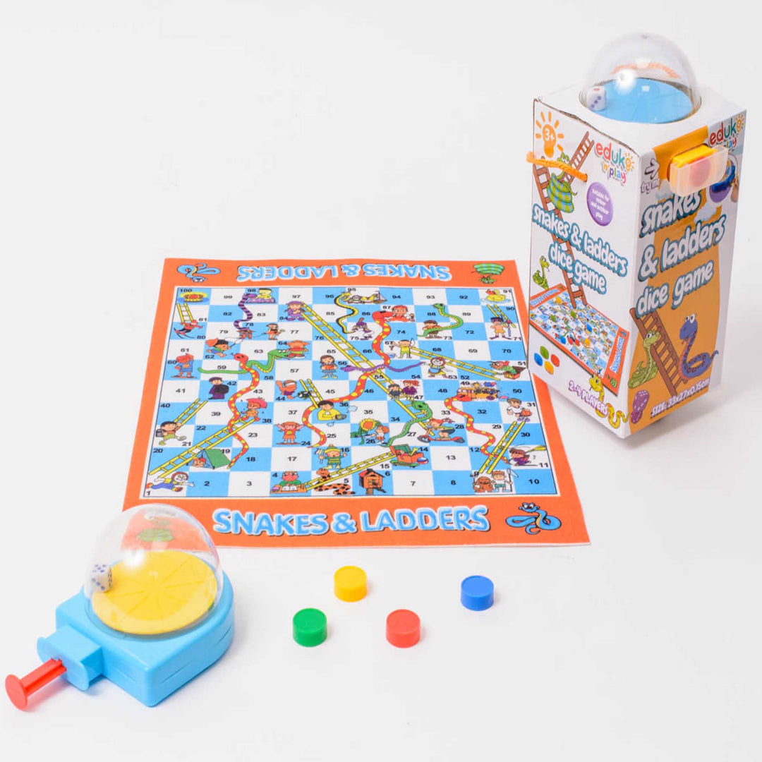 mini childrens kids toys compact travel traditional ludo snakes and ladders dice game