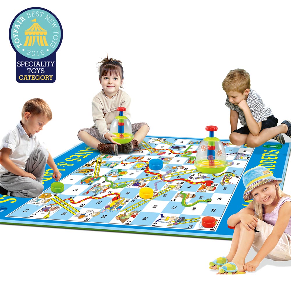 award winning large giant bright colourful classic retro traditional strategy tactics probability counting children kids family snakes and ladders indoor outdoor wipe clean water proof board game with giant coloured counters and dice dome