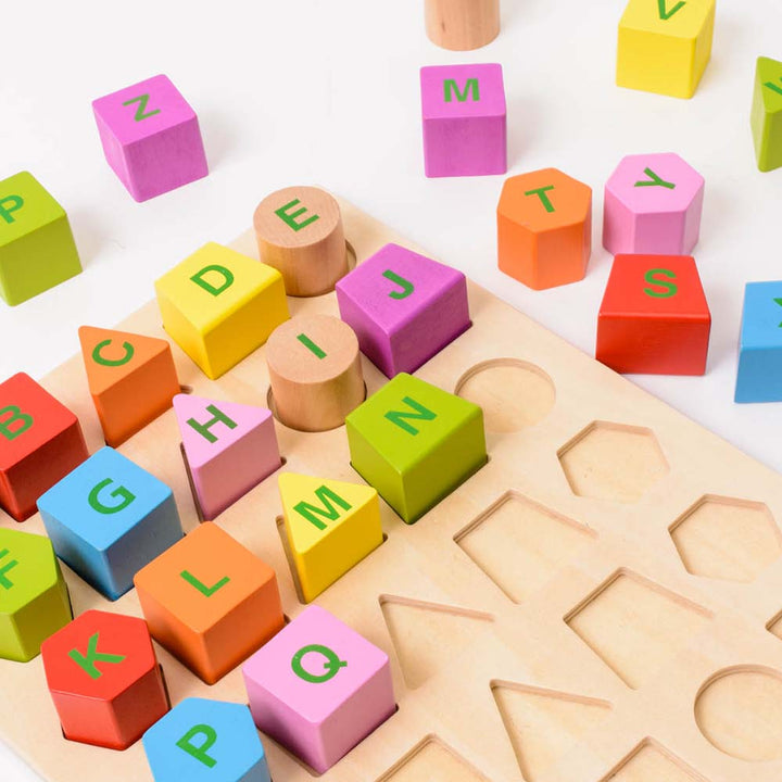 colourful, wooden. wooden tray, uppercase, lowercase, alphabet, shape, shapes, alphabet and shape tray, early years, educational products, educational resources, educational supplies, nursery, nursery resources, nursery supplies, school resources, school supplies, teaching resources, learning, classroom, classroom resources, A to Z, a-z, kids, children, infant learning, infants